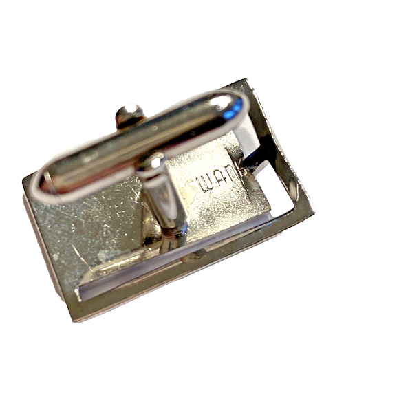 Vintage SWANK Mid Century Cuff Links Silvertone Brushed Etched Dimensional Chic - Picture 6 of 8